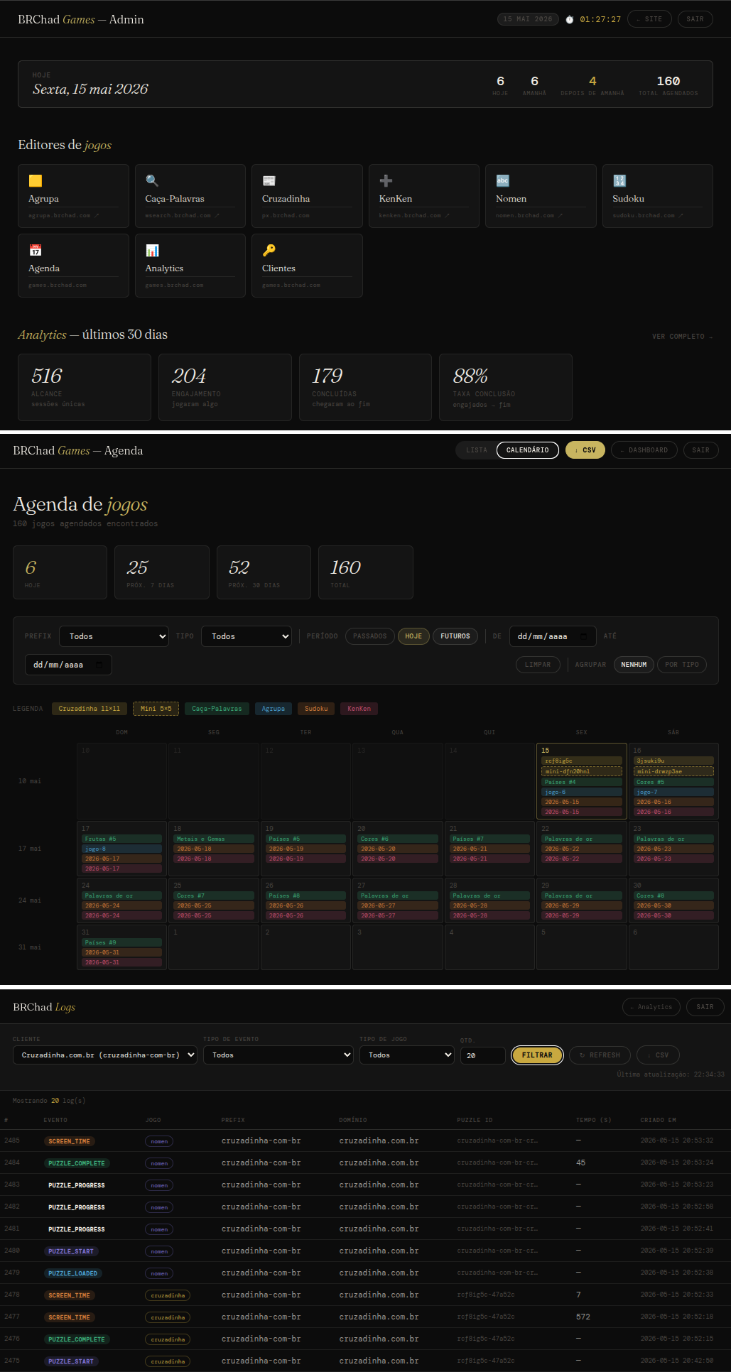 BRCHAD Games Dashboard & APIS (screenshot)