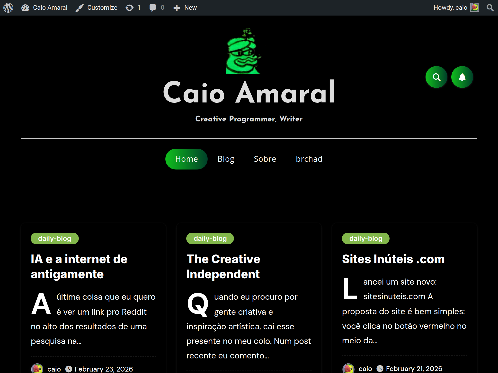 caiomga.com WordPress (screenshot)